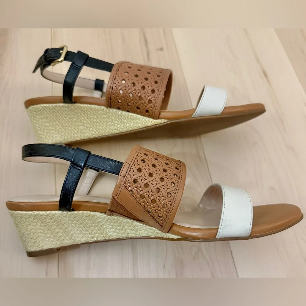 Cole Haan Annabelle Grand 360 Tan, Black & White Wedge Sandals Shoe; Size 7 1/2B - Picture 6 of 13